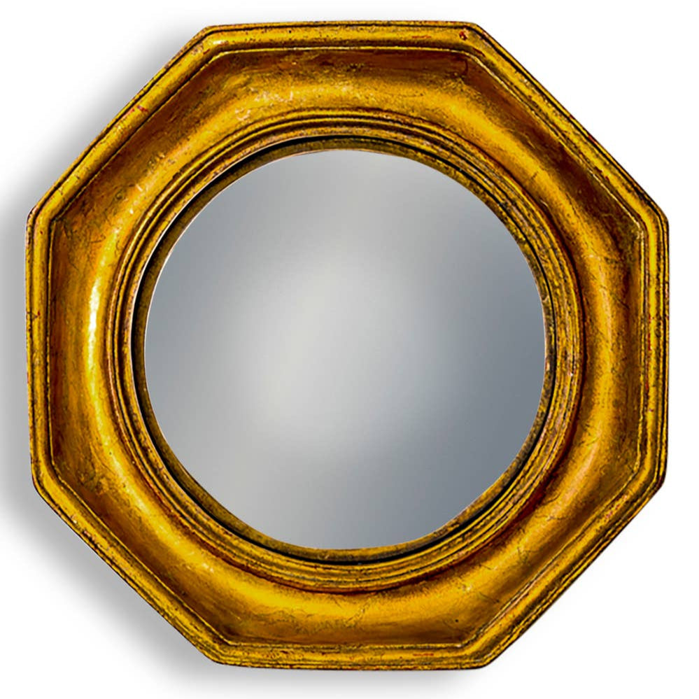 Antiqued Gold Octagonal Convex Mirror