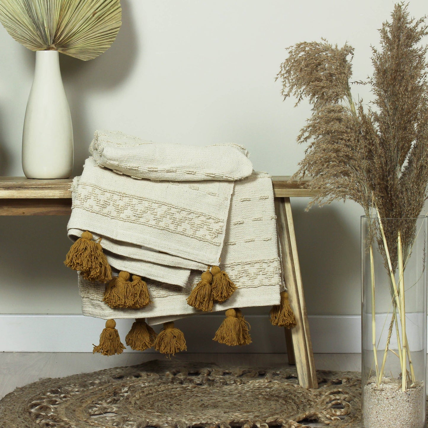Boho Cotton Tufted Throw Ochre