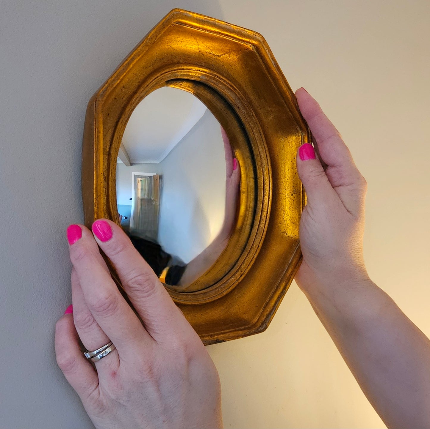 Antiqued Gold Octagonal Convex Mirror