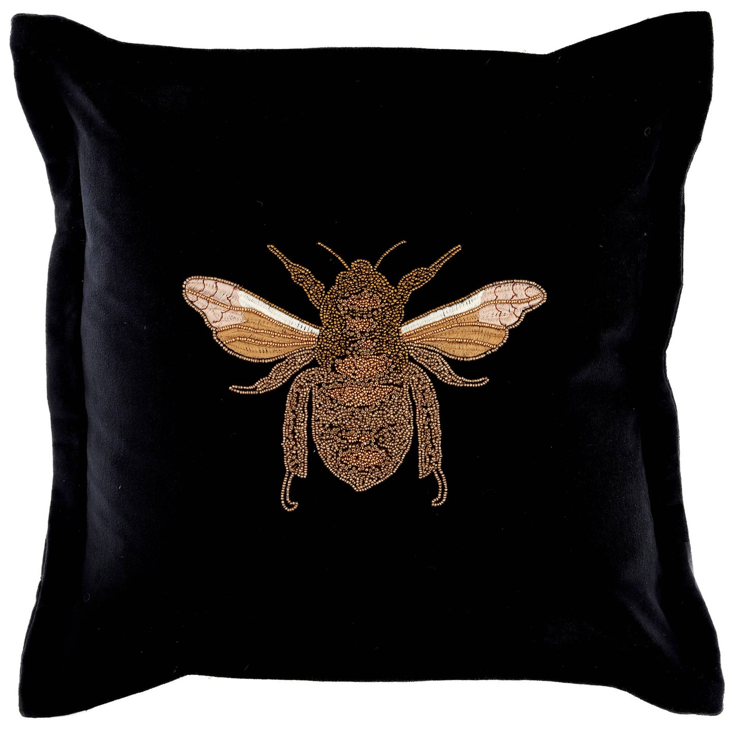 Embroidered Bee Cushion in Black
