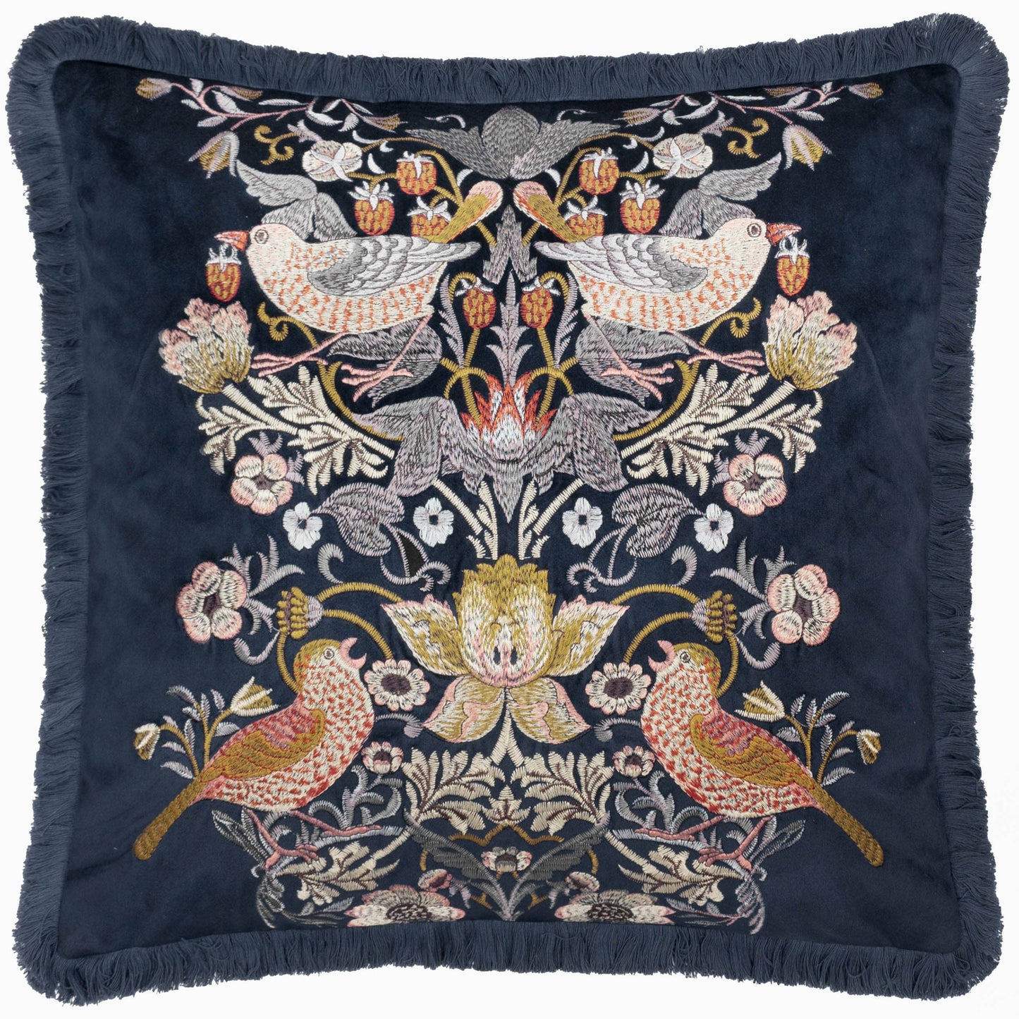 Strawberry Thief Embroidered Velvet Cushion cover (Cover only)