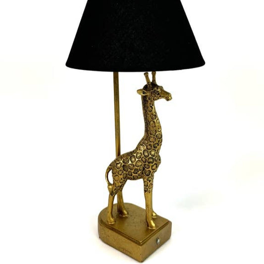 Antique Gold Giraffe Table Lamp with Black Shade