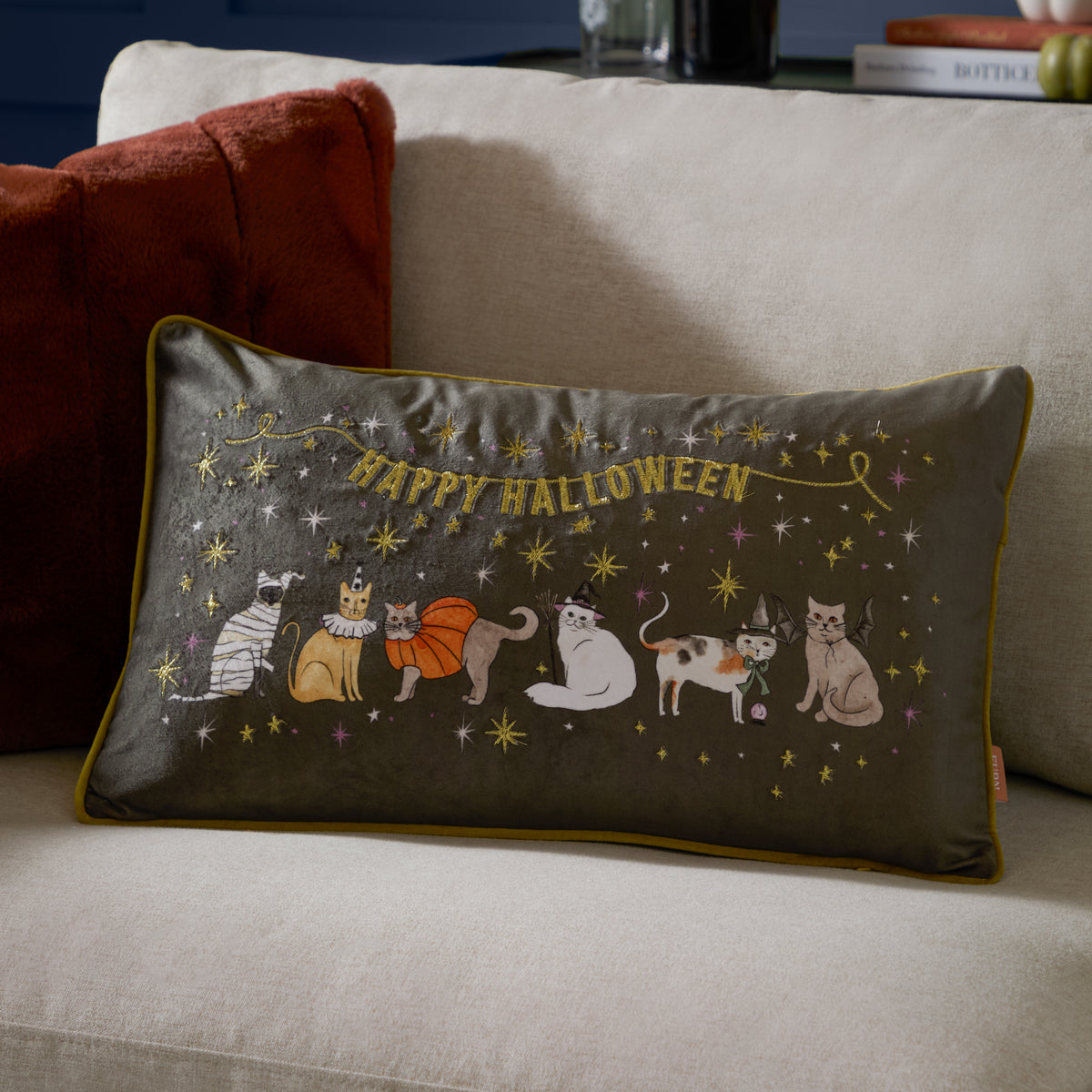 Halloween Cat 'Pawty' Throw Cushion
