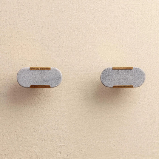 Ruhi Blue Stone Brass Drawer Knobs - Set of 2